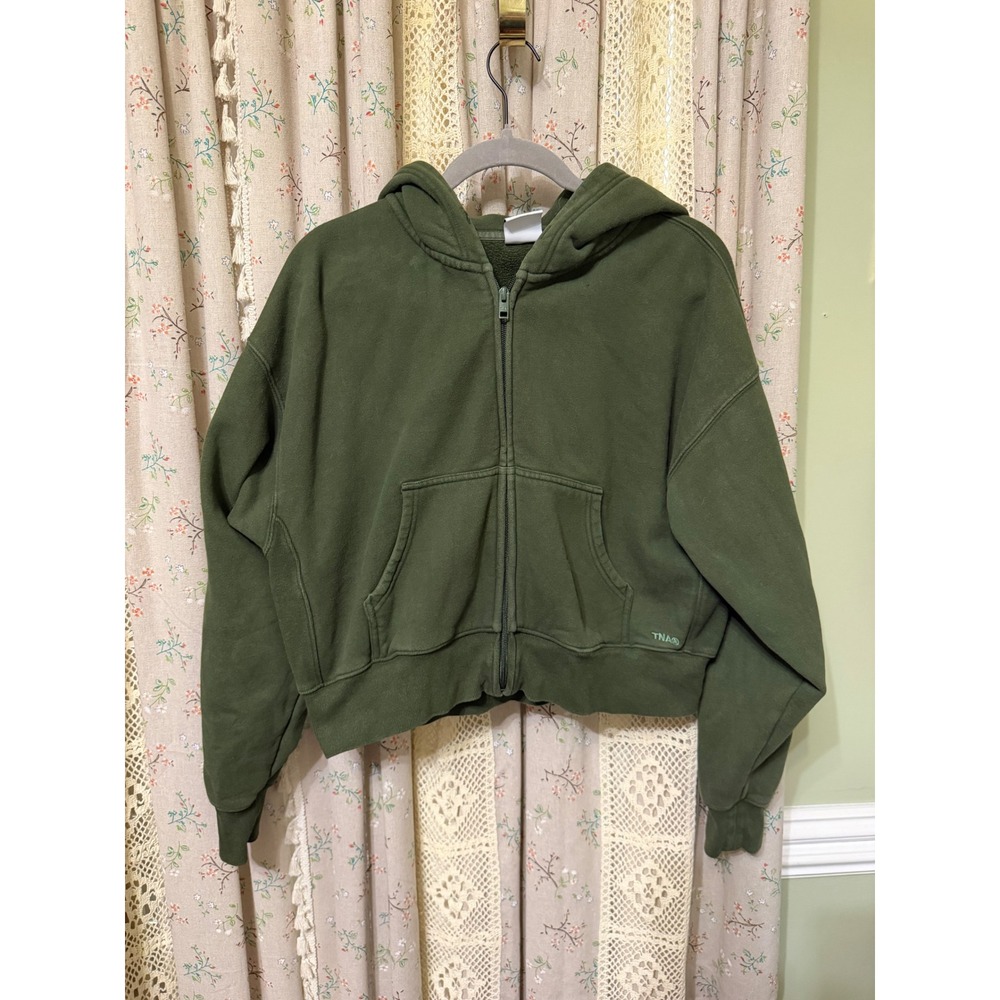 TNA Aritzia Sweatfleece Cozy Fleece Boyfriend Zip Hoodie Green Women M
